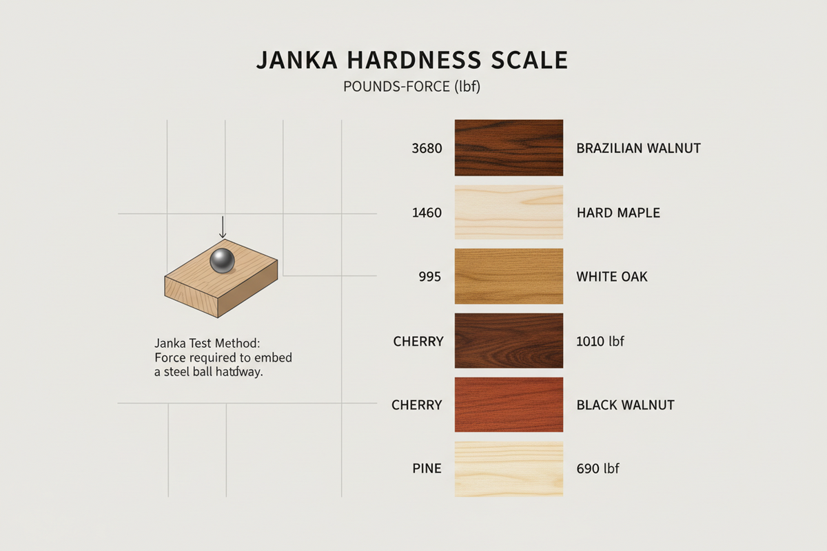 Janka Hardness Scale showing hardwood strength ratings