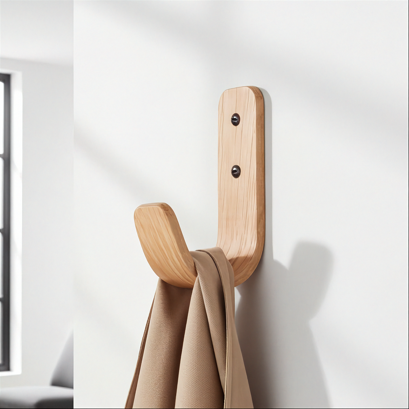 Curved oak wall hooks handcrafted in England - Scandinavian design meets British craftsmanship