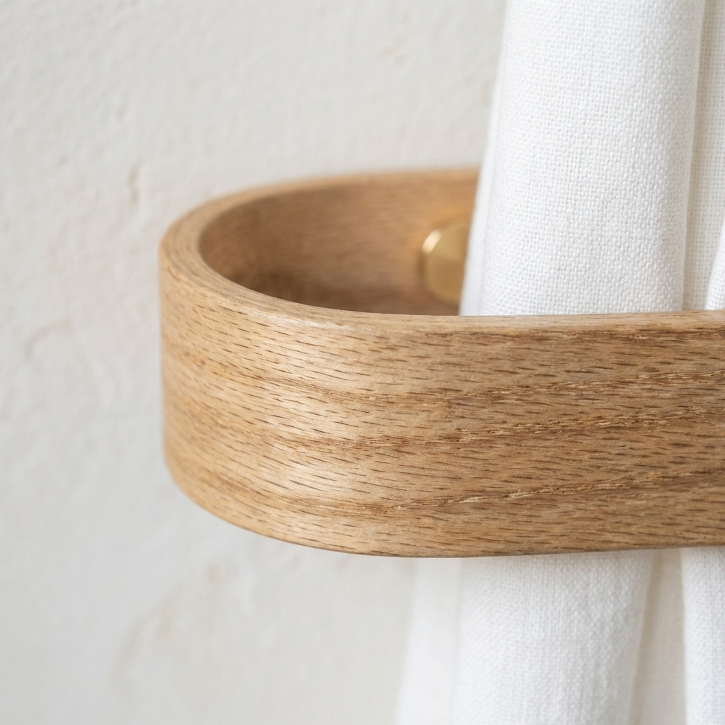 Retenues de rideaux en chêne Designer | Laiton | Un paquet de 2