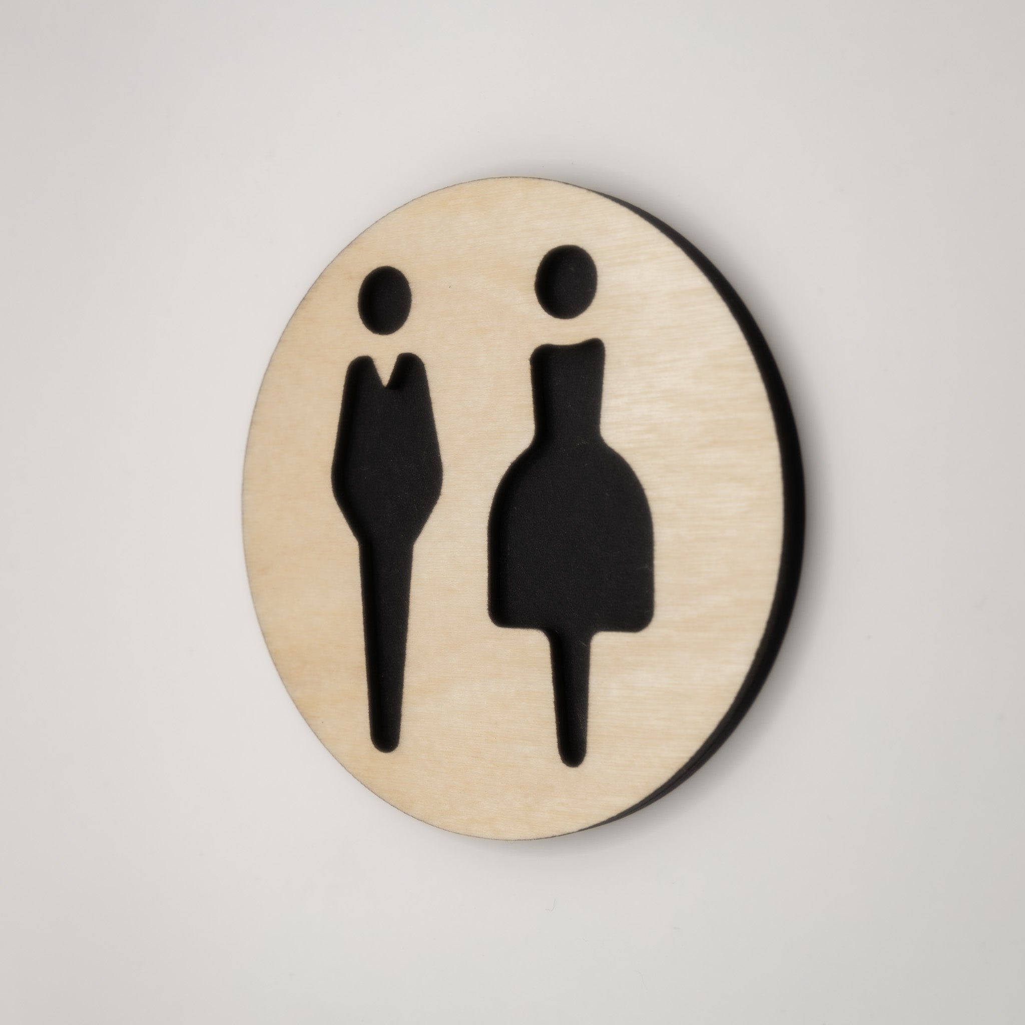 Male & Female Toilet Sign | Birchwood & Black MDF | Unisex