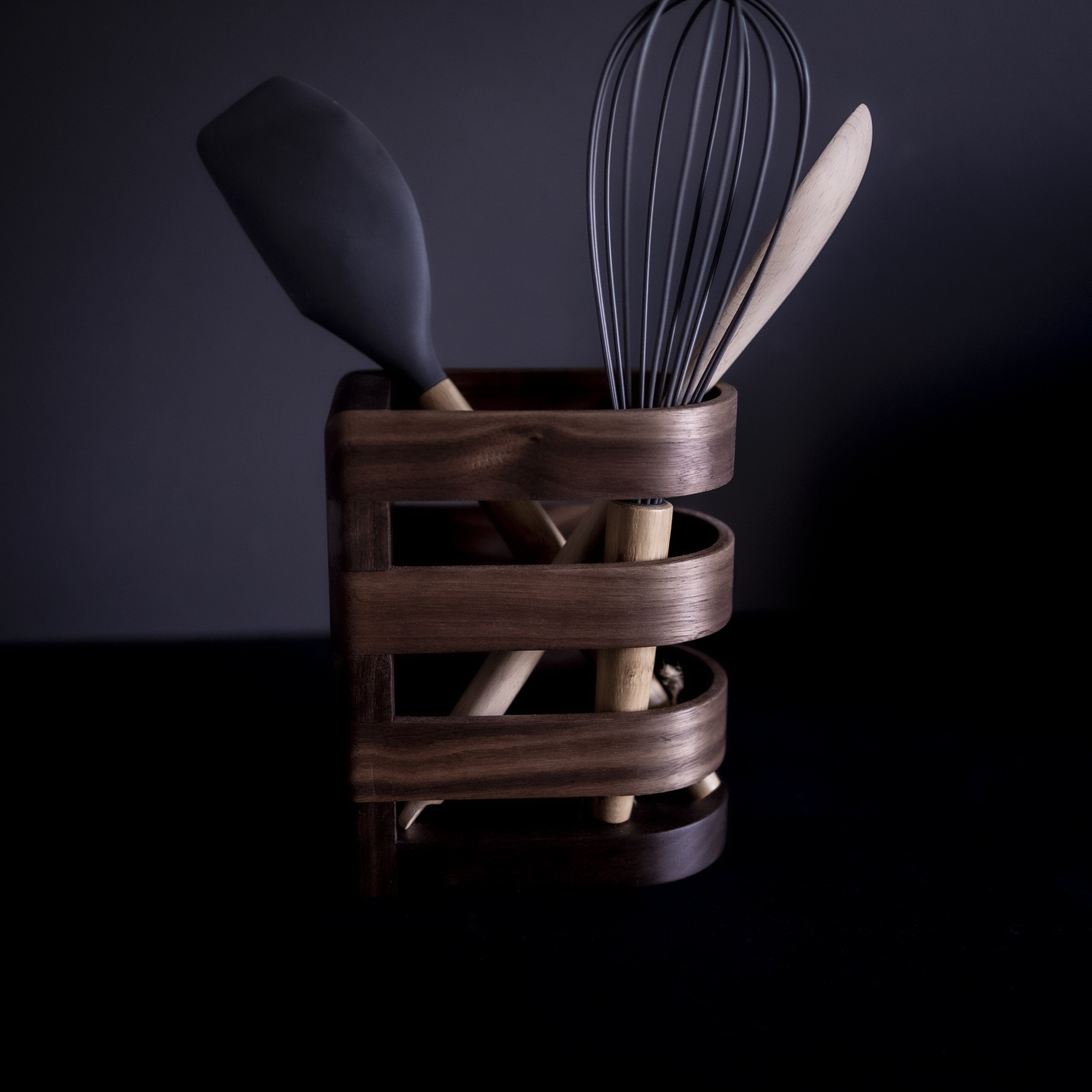 Porte-Pot Ustensiles de Cuisine Lux - Noyer