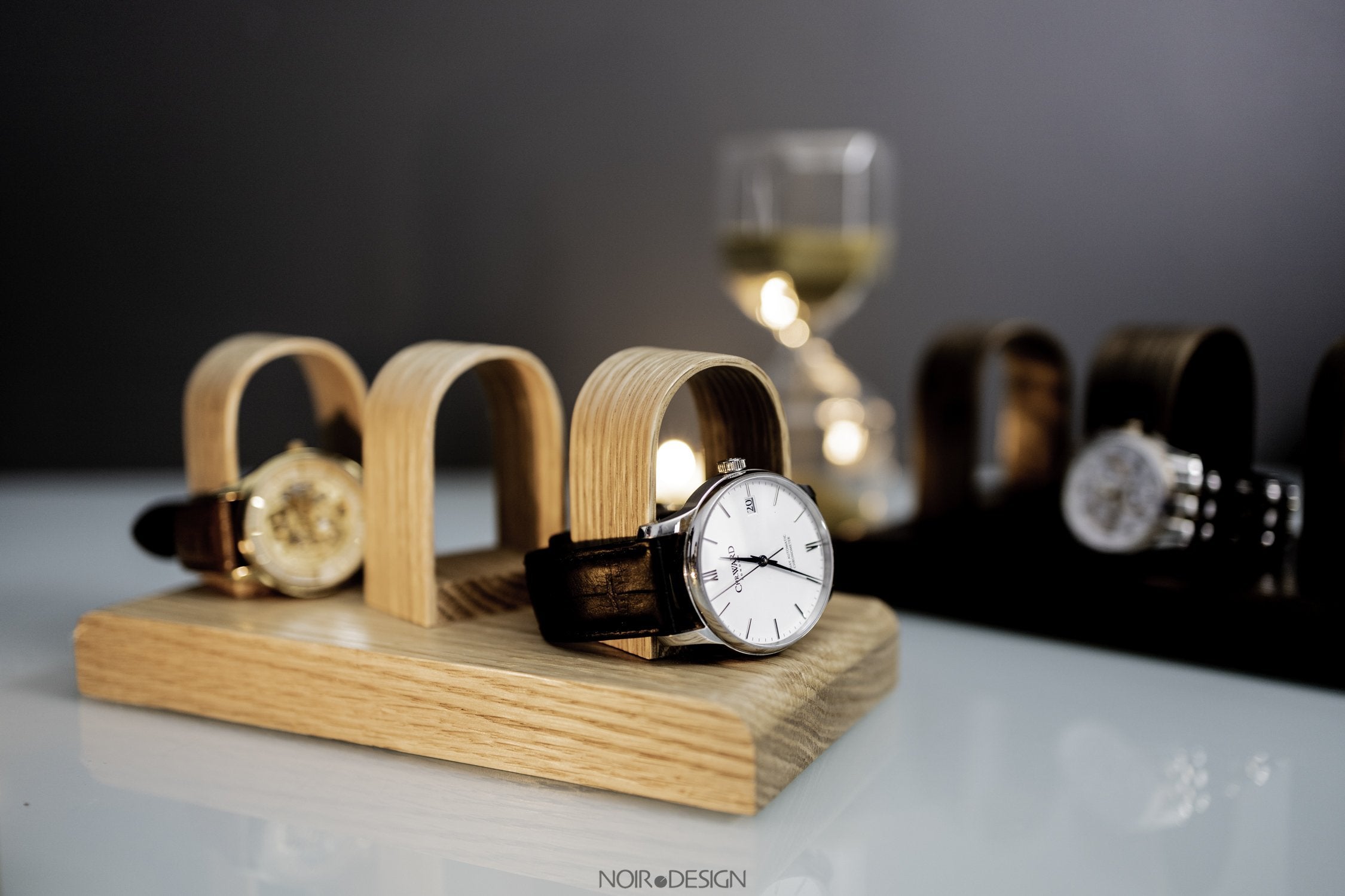 Luxury Oak Triple Watch Stand Holder - Watch Display - NOIR.DESIGN