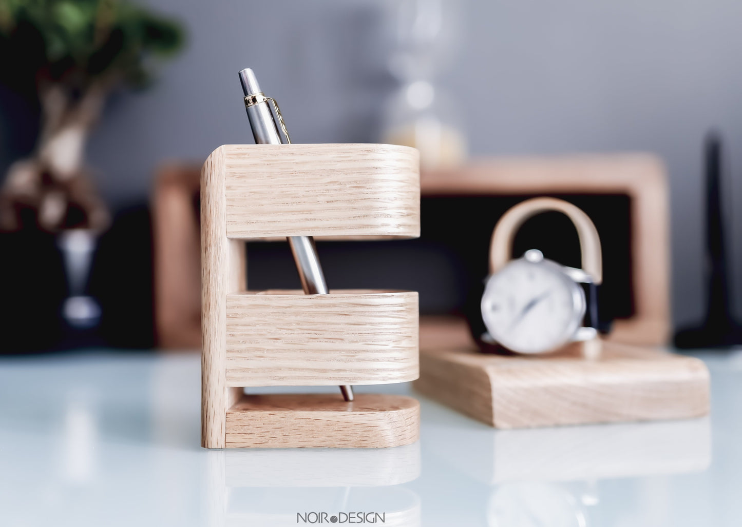 Suisse | Rangement pour pots à crayons de bureau de luxe - Chêne