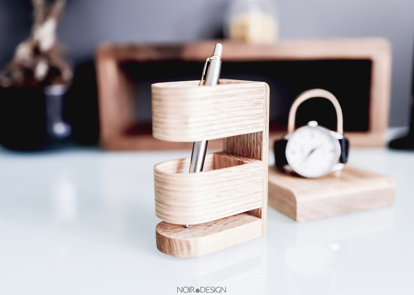 Suisse | Rangement pour pots à crayons de bureau de luxe - Chêne