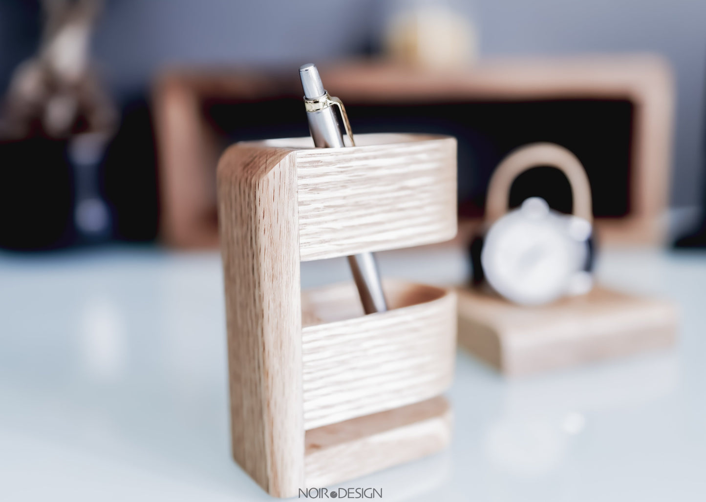 Suisse | Rangement pour pots à crayons de bureau de luxe - Chêne