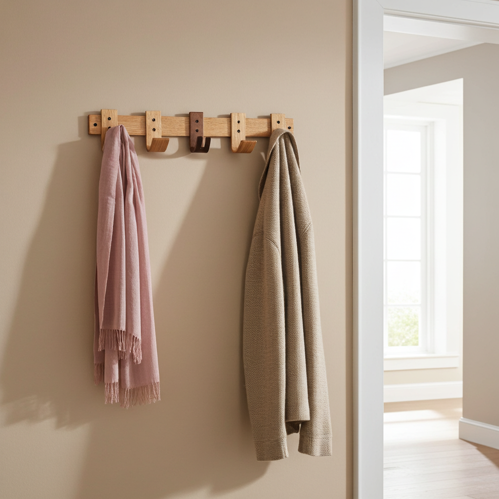 Porte-Manteau Design avec Rangement Clés Chêne et Noyer