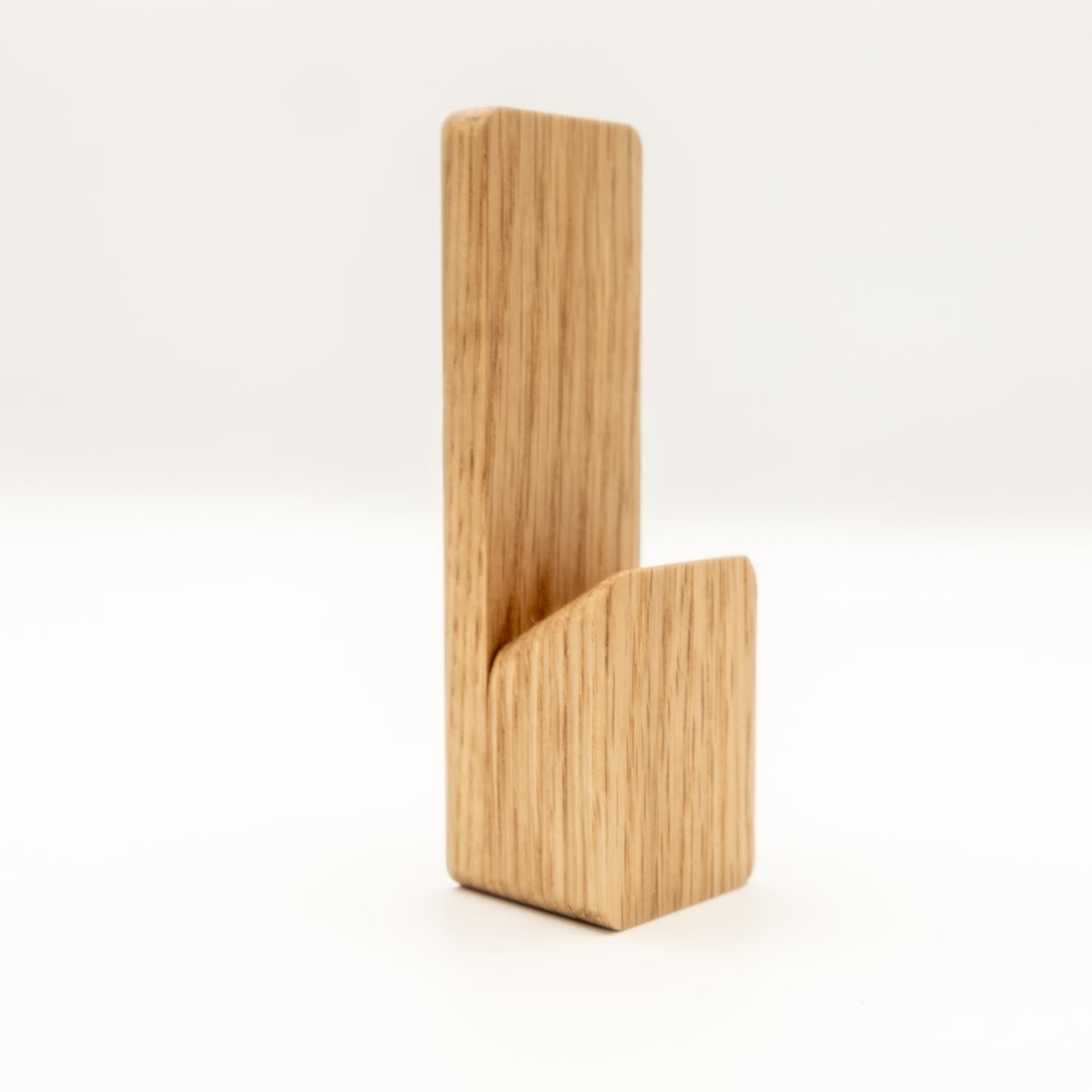 Minimalist solid oak wall hook side view