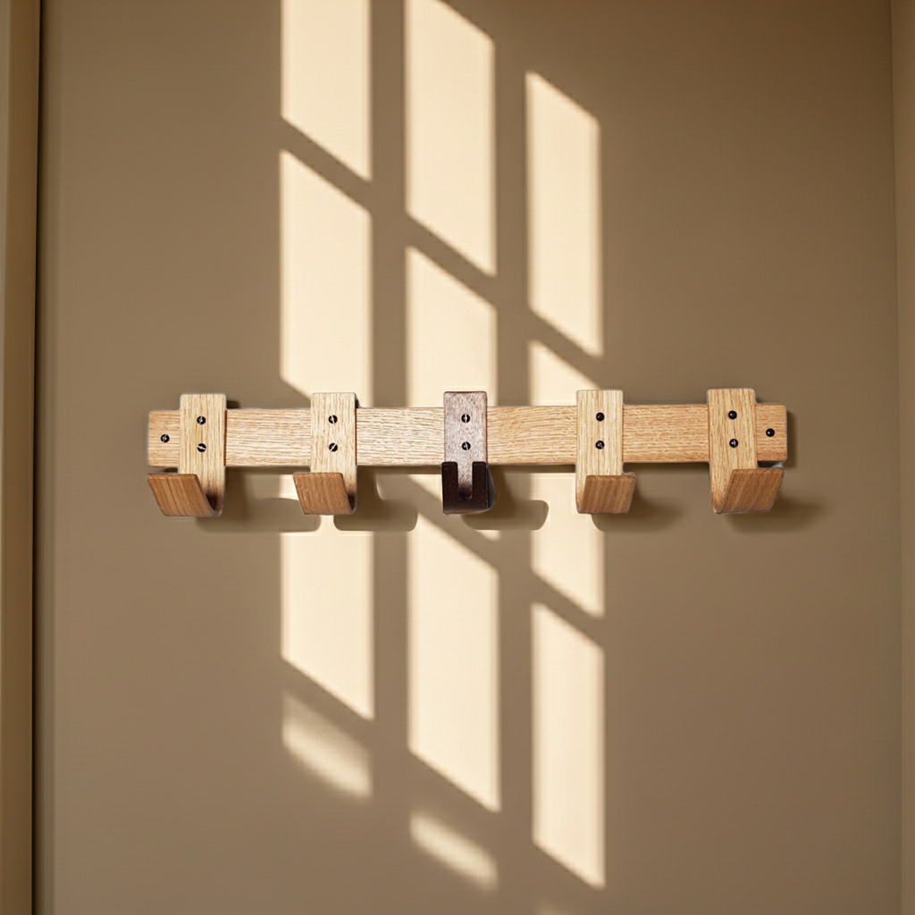 Porte-Manteau Design avec Rangement Clés Chêne et Noyer