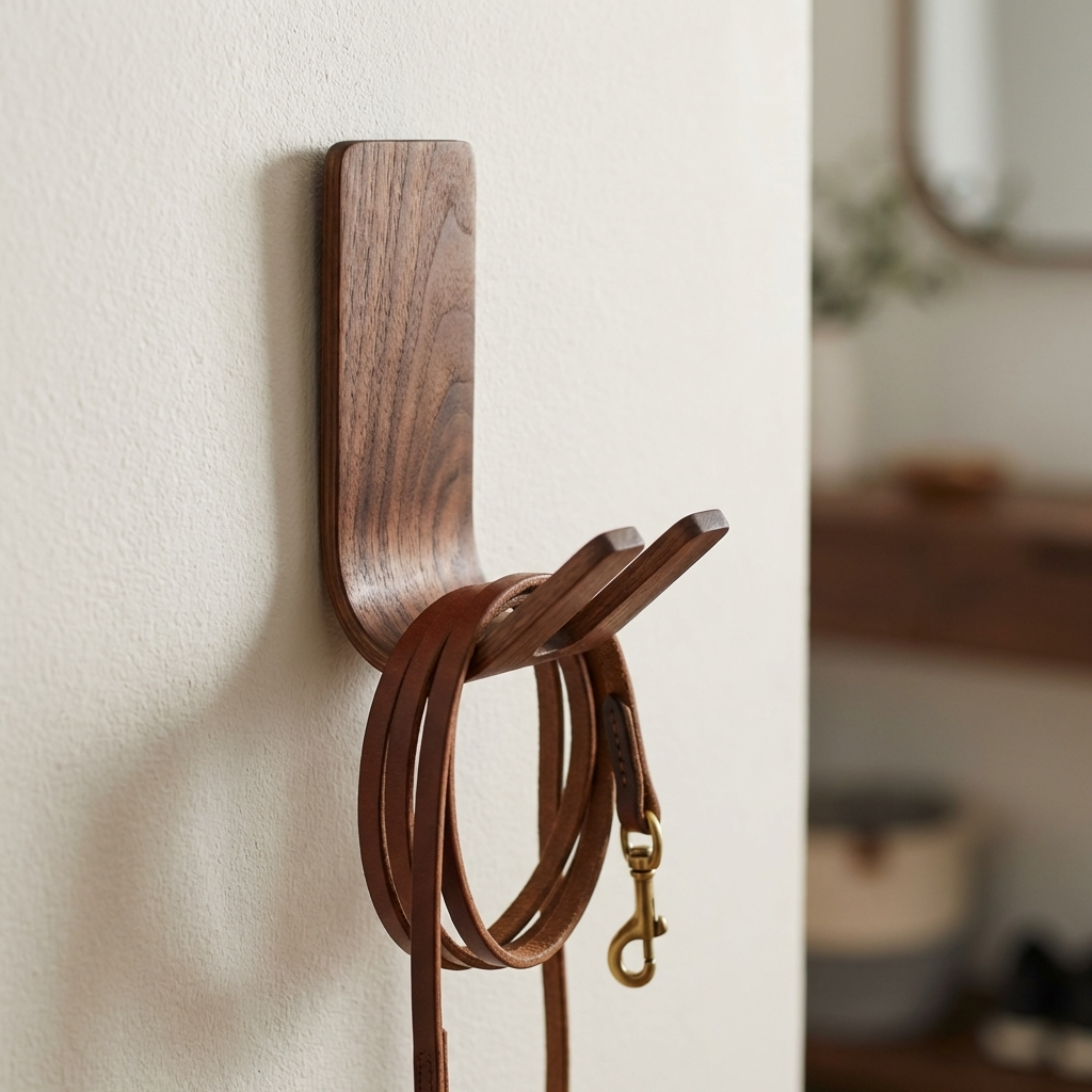 Strong adhesive walnut hook for keys dog leash and light items