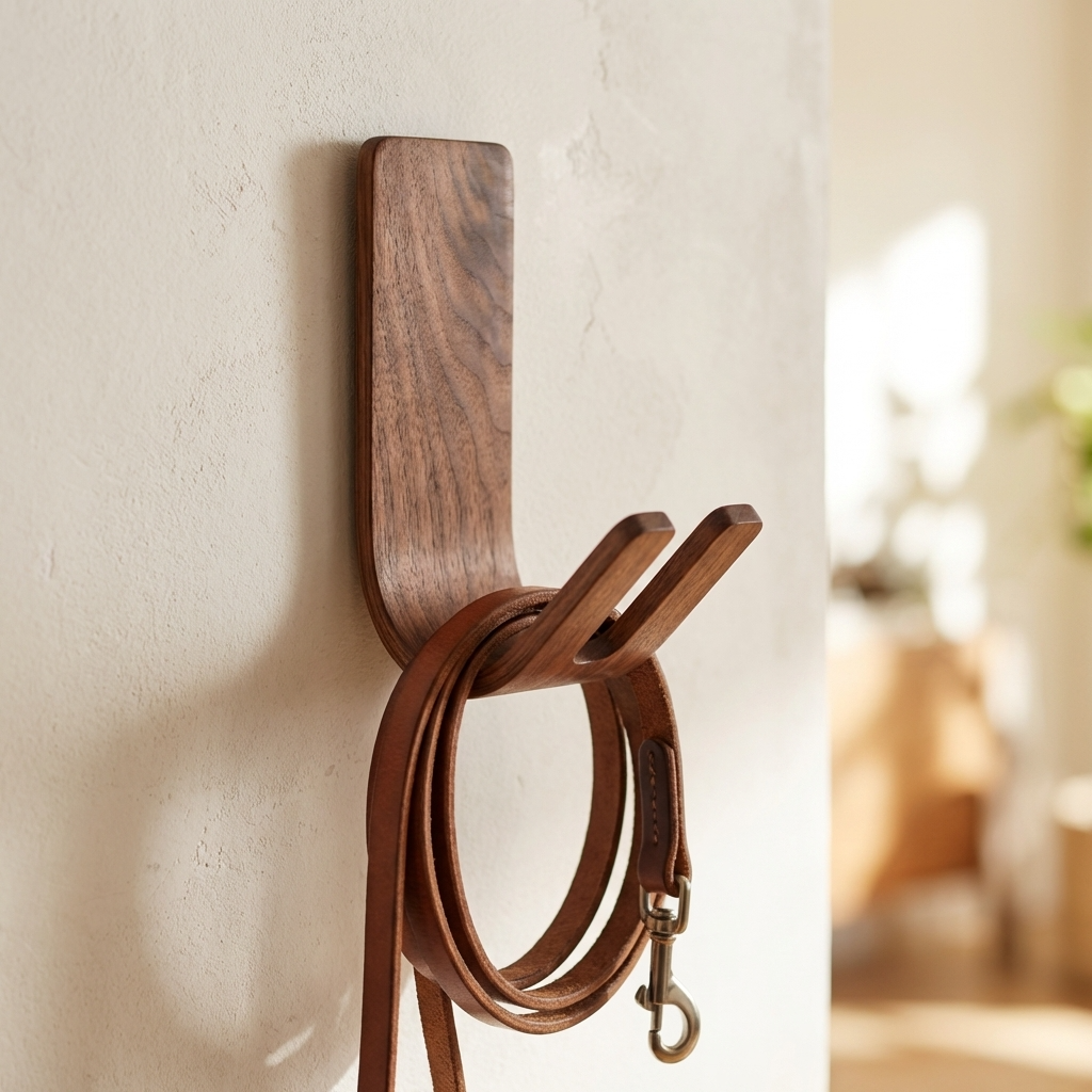Stylish walnut wall hook adhesive for entryway keys and dog leads