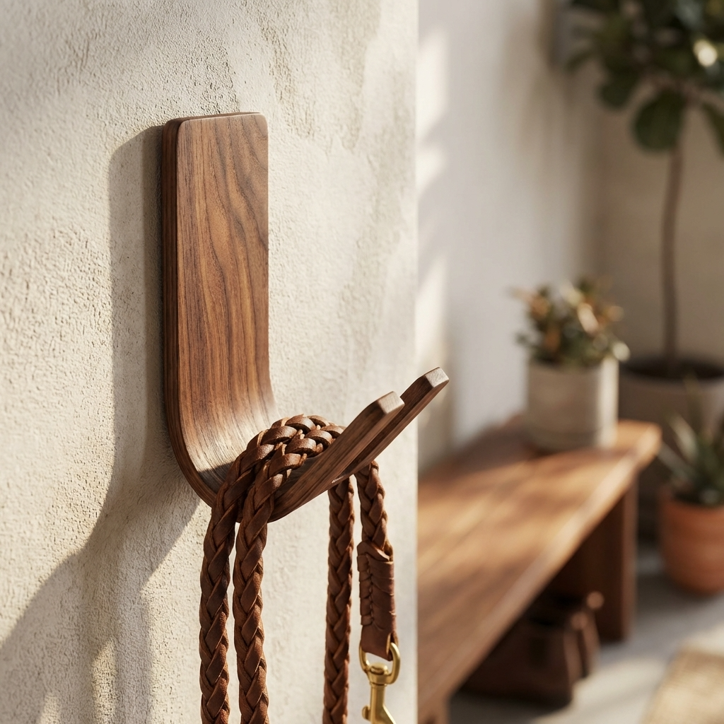 Walnut key hook wall mount no drill minimalist wood organiser